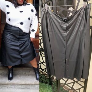 JustFab Black A-Line Leather Skirt
